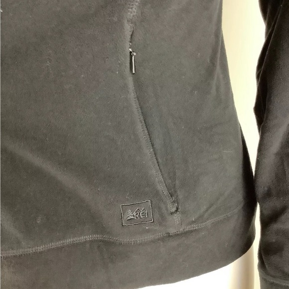 REI Womens Sz L 100% Recycled Polyester Fleece Full Zip Hoodie Black Outdoor - Picture 3 of 6